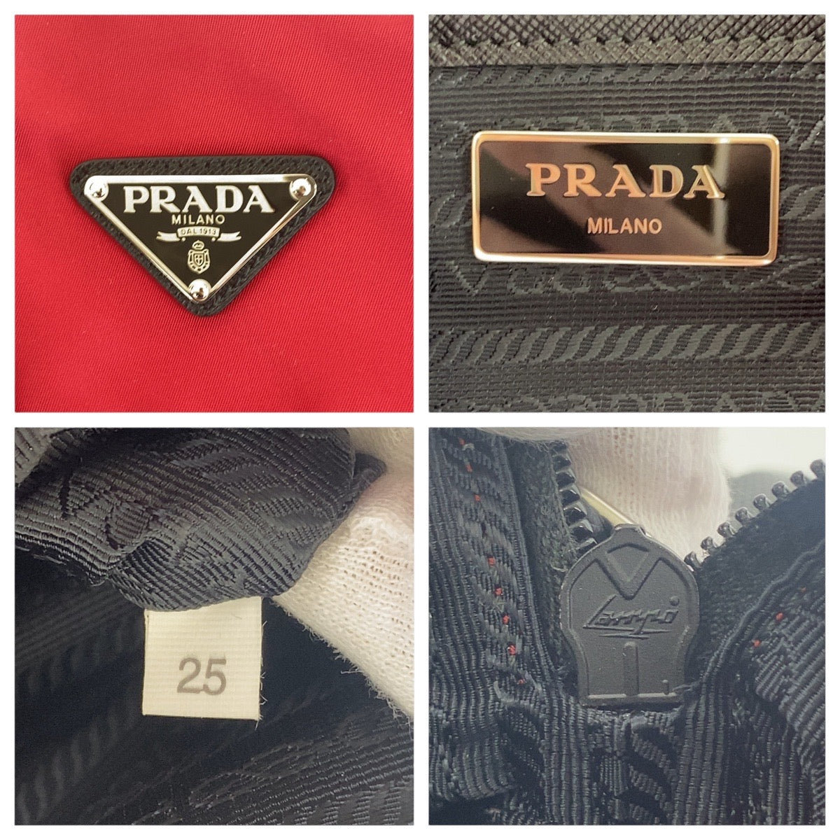 PRADA Shoulder Bag Nylon Red Black SilverMetal Crossbody Shoulder Bag with studs Test Triangle With logo mens Used Authentic
