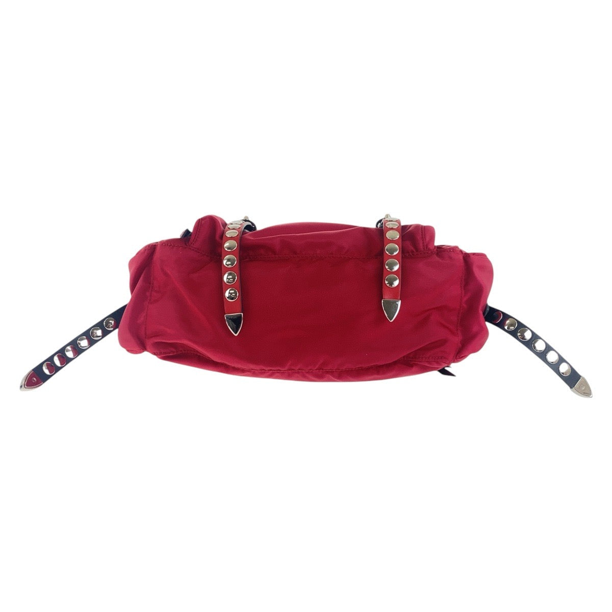 PRADA Shoulder Bag Nylon Red Black SilverMetal Crossbody Shoulder Bag with studs Test Triangle With logo mens Used Authentic