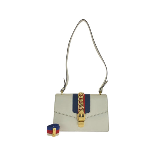 GUCCI Shoulder Bag 421882 leather Ivory White Gold Metal Shoulder Bag Sherry line Silvi Women Used Authentic