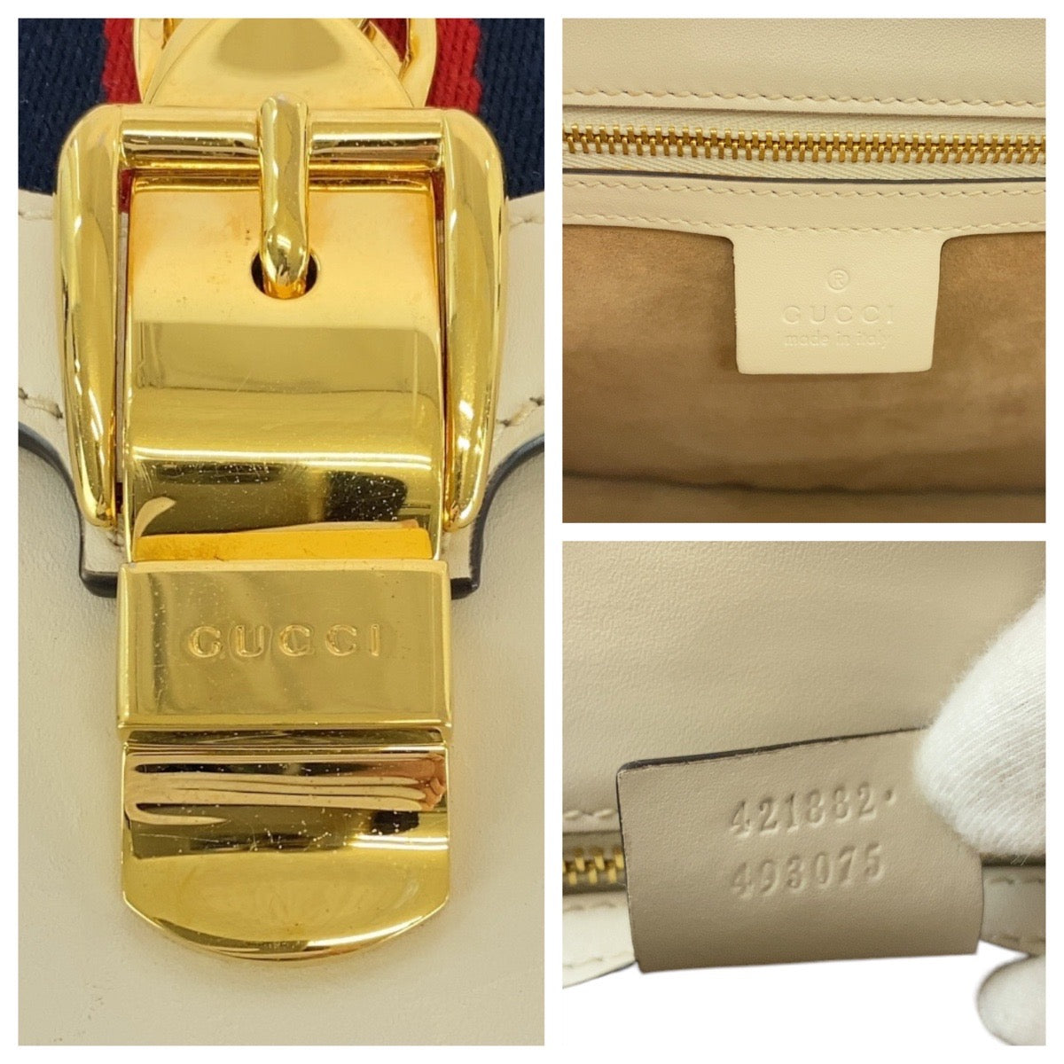 GUCCI Shoulder Bag 421882 leather Ivory White Gold Metal Shoulder Bag Sherry line Silvi Women Used Authentic