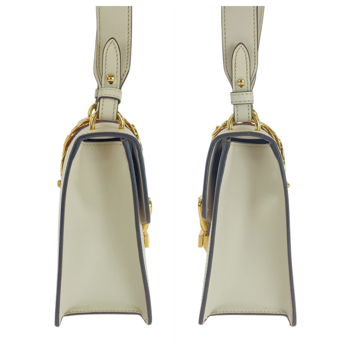 GUCCI Shoulder Bag 421882 leather Ivory White Gold Metal Shoulder Bag Sherry line Silvi Women Used Authentic