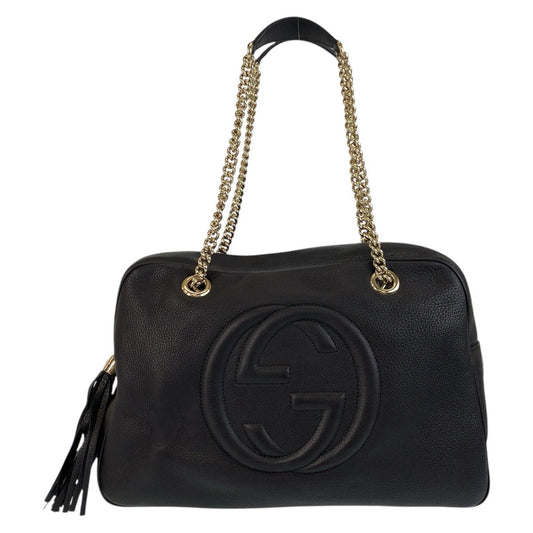 GUCCI Shoulder Bag 353126 leather Black GoldMetal Chain Shoulder Bag Handbag Soho Women Used Authentic