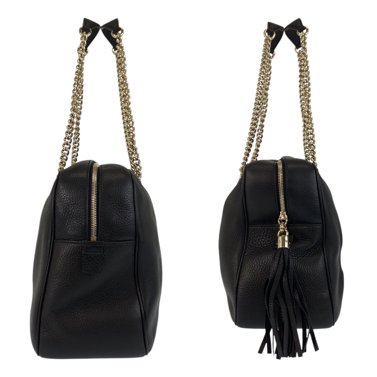 GUCCI Shoulder Bag 353126 leather Black GoldMetal Chain Shoulder Bag Handbag Soho Women Used Authentic