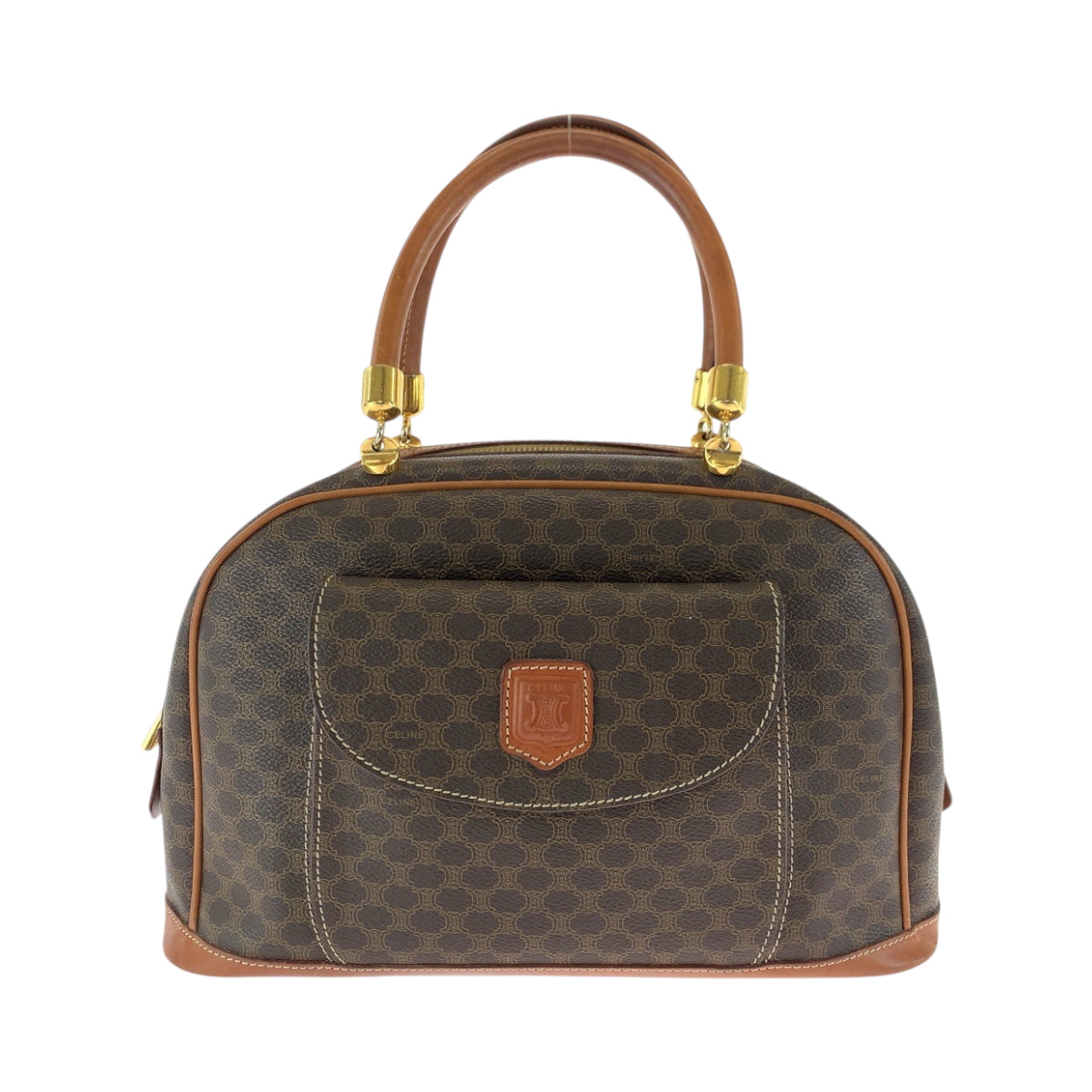 CELINE Handbag MC97/2 PVC Brown Gold Metal Handbags Mini Boston Duffel bag Macadam Women Used Authentic