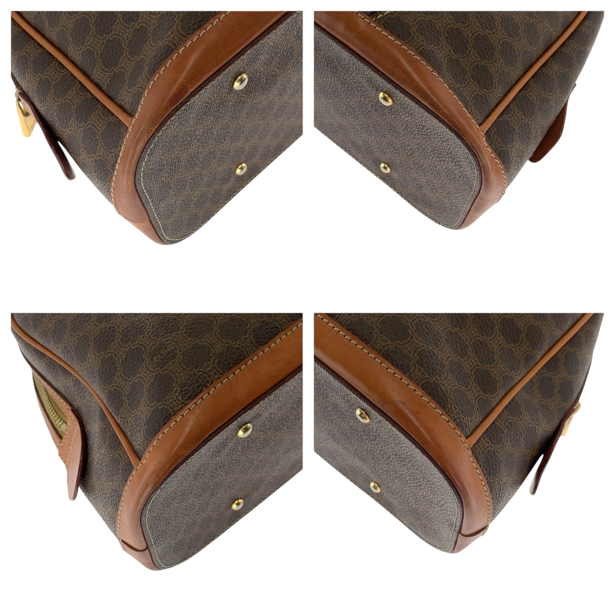 CELINE Handbag MC97/2 PVC Brown Gold Metal Handbags Mini Boston Duffel bag Macadam Women Used Authentic