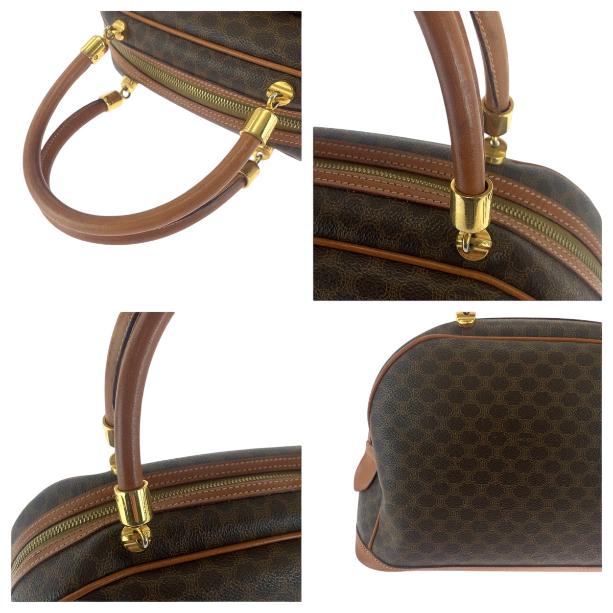 CELINE Handbag MC97/2 PVC Brown Gold Metal Handbags Mini Boston Duffel bag Macadam Women Used Authentic