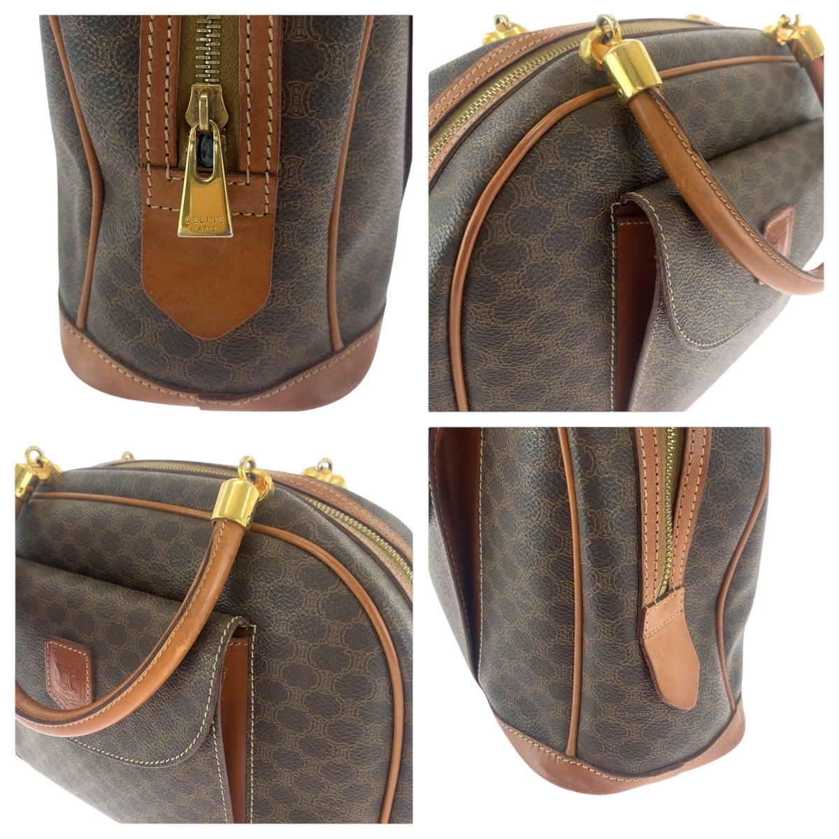 CELINE Handbag MC97/2 PVC Brown Gold Metal Handbags Mini Boston Duffel bag Macadam Women Used Authentic