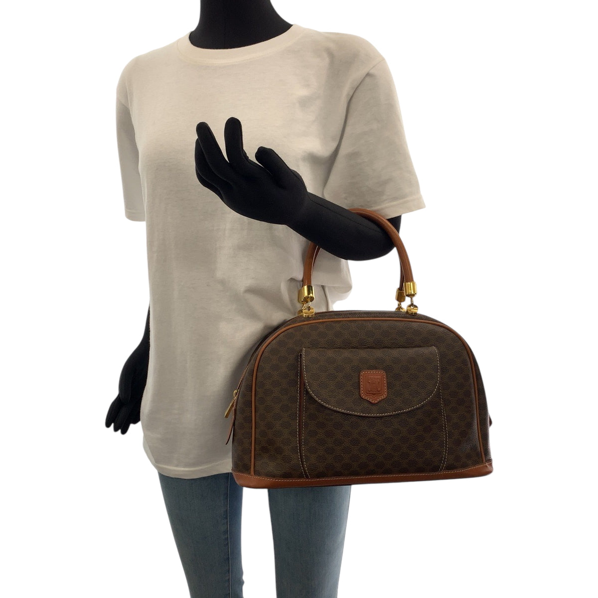 CELINE Handbag MC97/2 PVC Brown Gold Metal Handbags Mini Boston Duffel bag Macadam Women Used Authentic