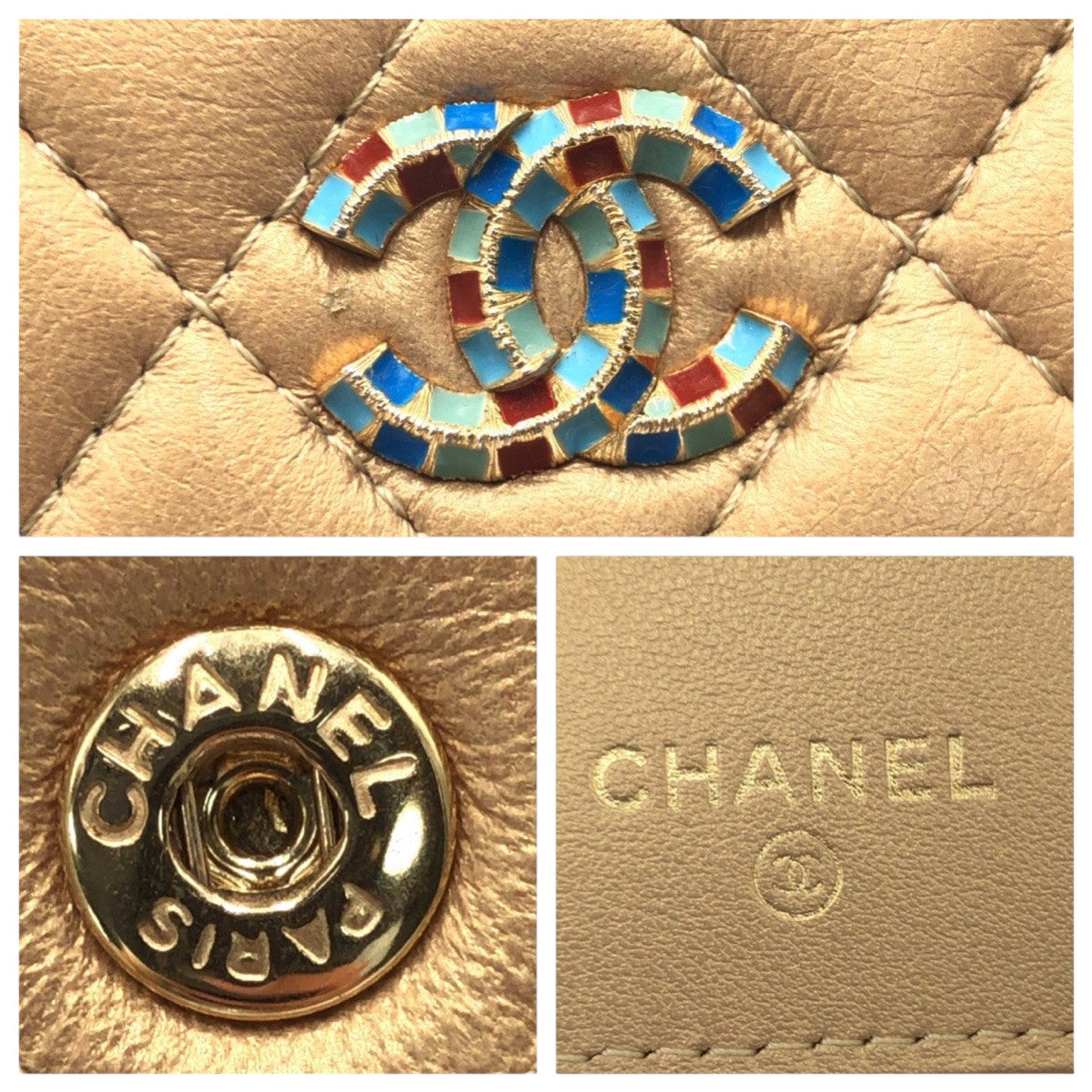 CHANEL Tri-fold wallet leather gold Tri-fold wallet Compact wallet Matrasse COCO Mark Women Used Authentic