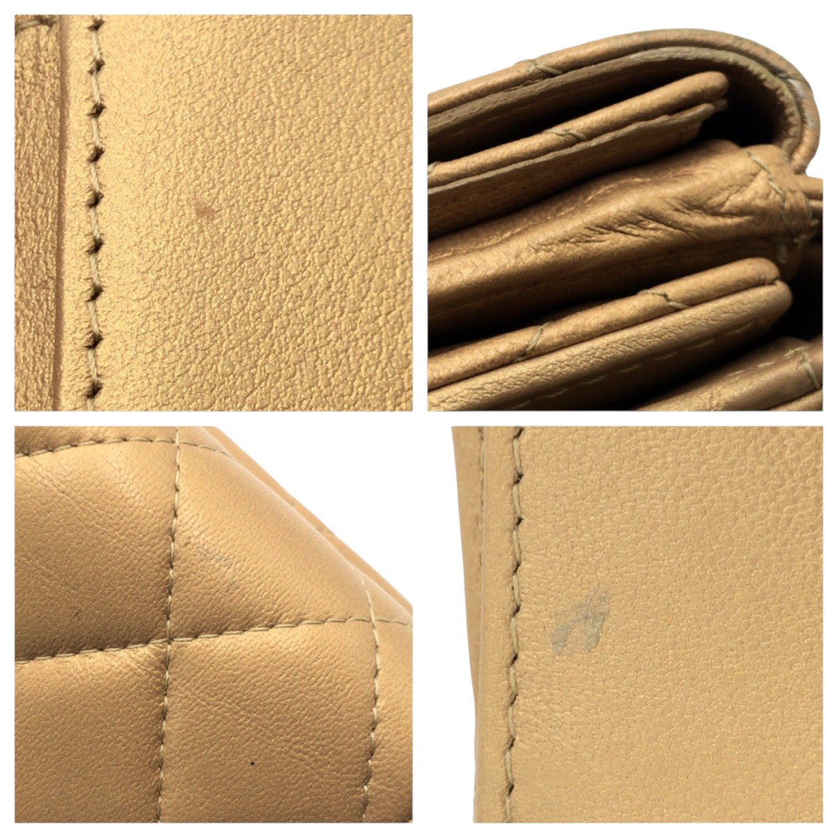 CHANEL Tri-fold wallet leather gold Tri-fold wallet Compact wallet Matrasse COCO Mark Women Used Authentic