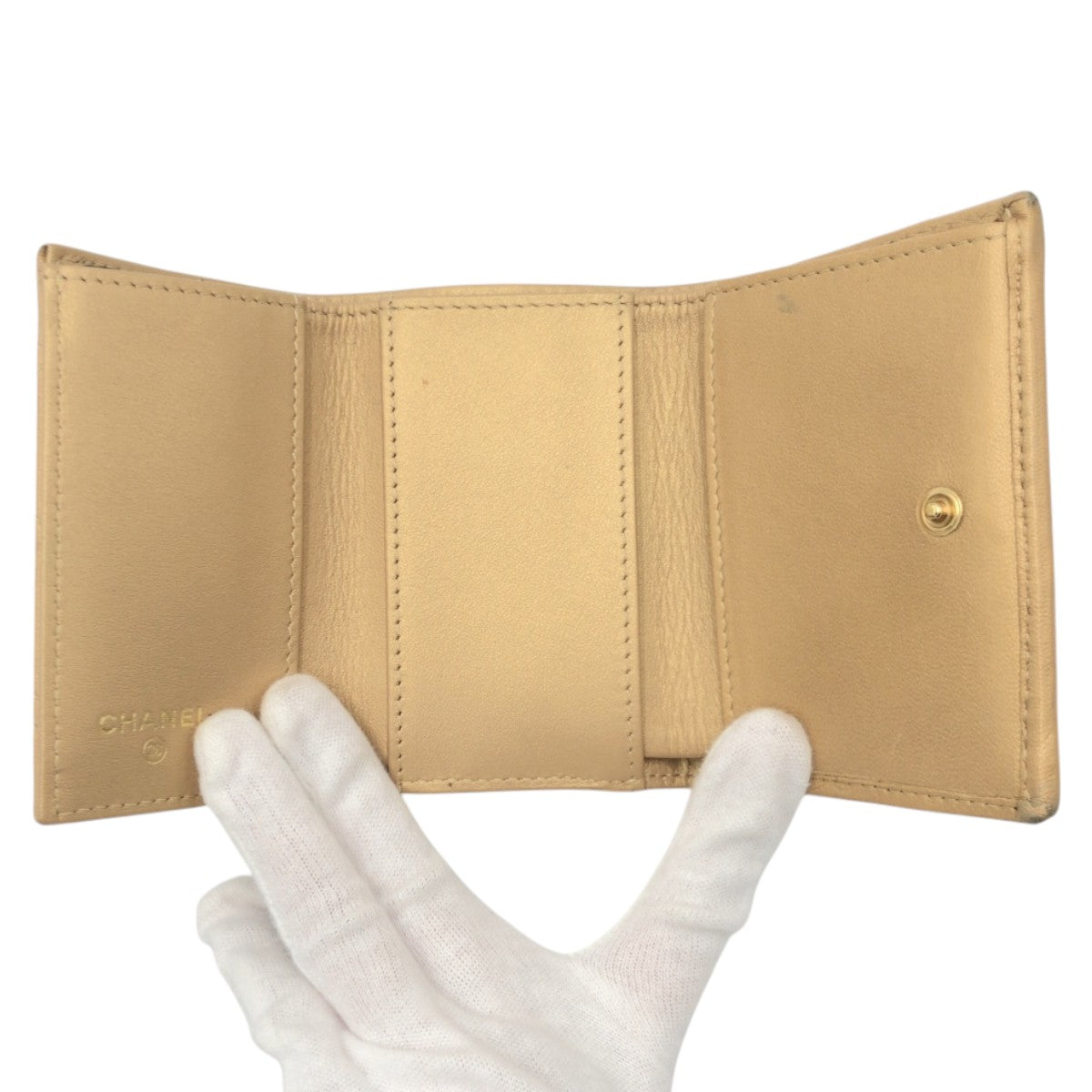 CHANEL Tri-fold wallet leather gold Tri-fold wallet Compact wallet Matrasse COCO Mark Women Used Authentic