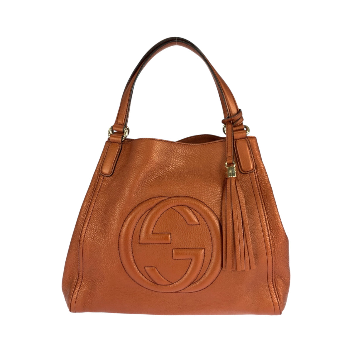 GUCCI Shoulder Bag 282309 leather Bronze GoldMetal Shoulder Bag handbag Soho Interlocking fringe Women Used Authentic