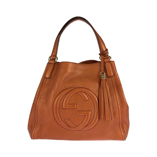 GUCCI Shoulder Bag 282309 leather Bronze GoldMetal Shoulder Bag handbag Soho Interlocking fringe Women Used Authentic