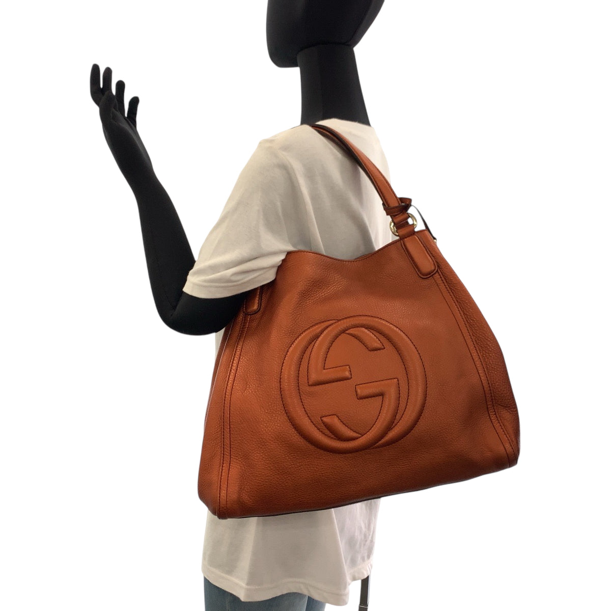 GUCCI Shoulder Bag 282309 leather Bronze GoldMetal Shoulder Bag handbag Soho Interlocking fringe Women Used Authentic