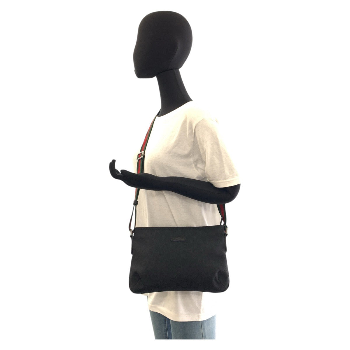 GUCCI Shoulder Bag 189749 GG canvas Black black Shoulder Bag pochette Sherry line Women Used Authentic