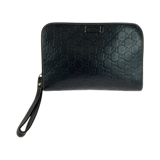 GUCCI Clutch bag 201755 leather Black GoldMetal Clutch bag business bag Guccisima mens Used Authentic