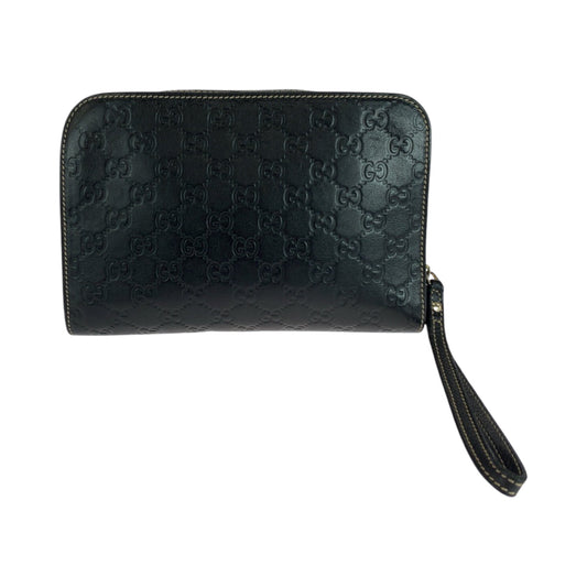 GUCCI Clutch bag 201755 leather Black GoldMetal Clutch bag business bag Guccisima mens Used Authentic