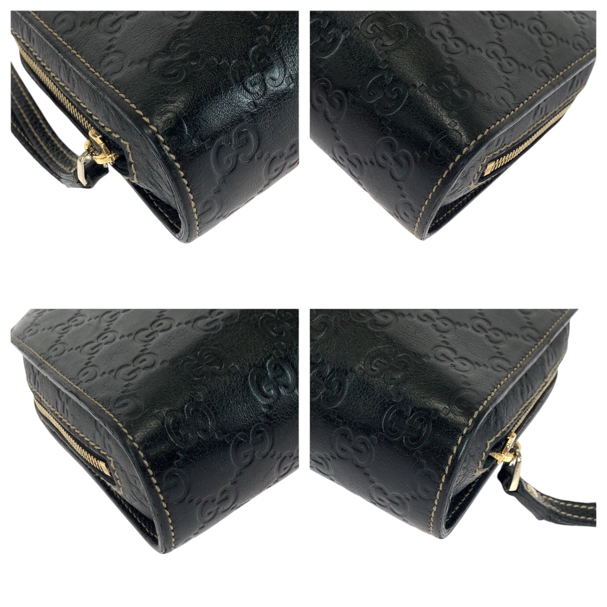 GUCCI Clutch bag 201755 leather Black GoldMetal Clutch bag business bag Guccisima mens Used Authentic