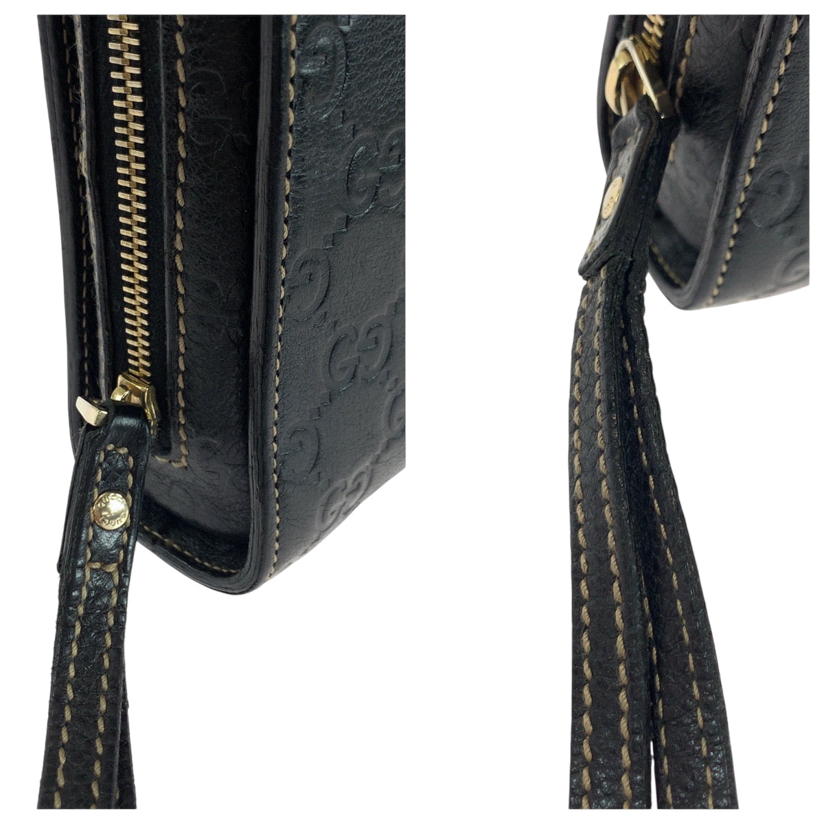 GUCCI Clutch bag 201755 leather Black GoldMetal Clutch bag business bag Guccisima mens Used Authentic