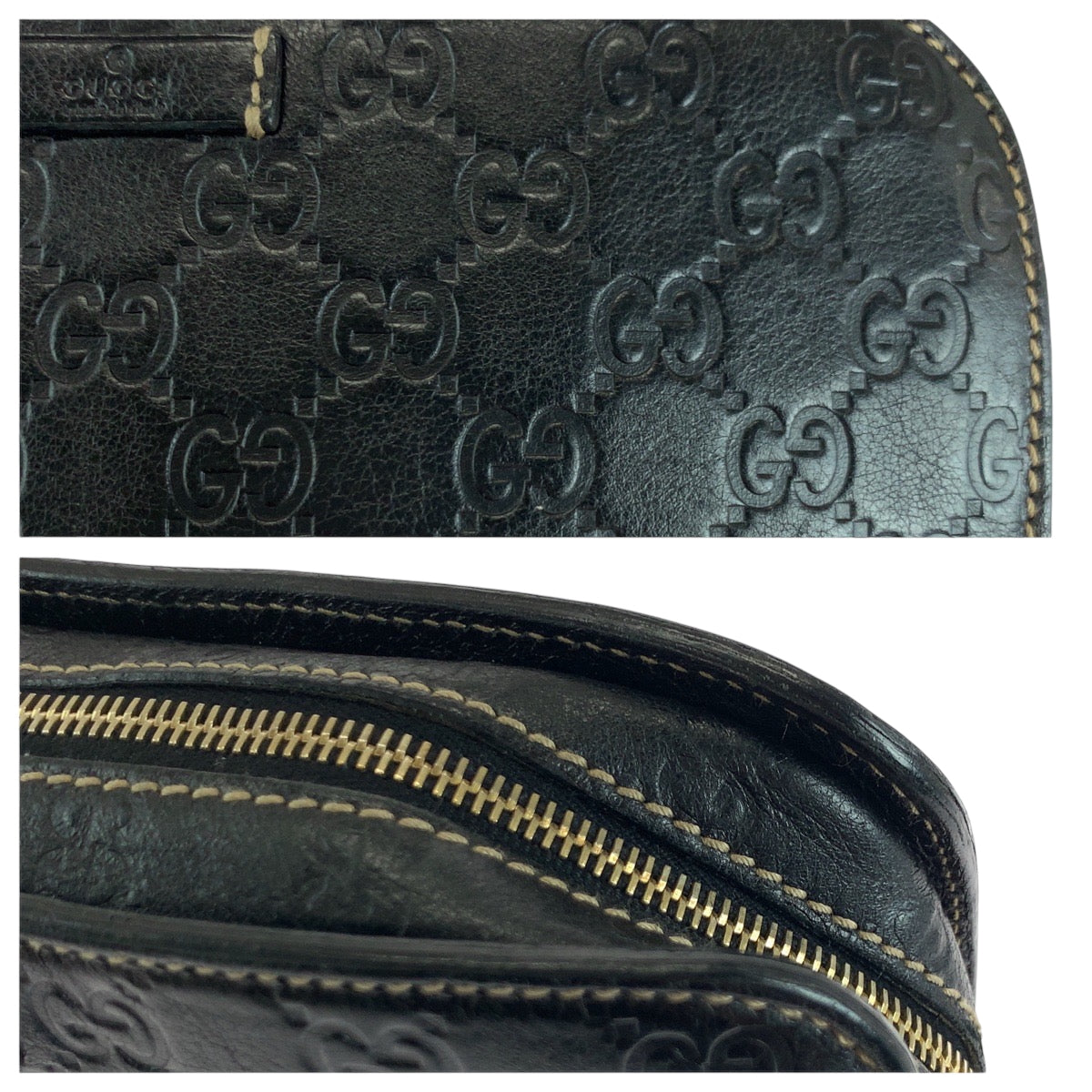GUCCI Clutch bag 201755 leather Black GoldMetal Clutch bag business bag Guccisima mens Used Authentic