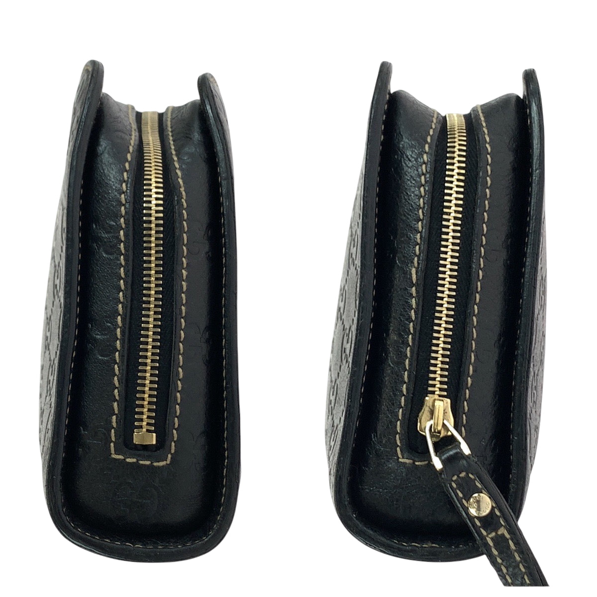 GUCCI Clutch bag 201755 leather Black GoldMetal Clutch bag business bag Guccisima mens Used Authentic