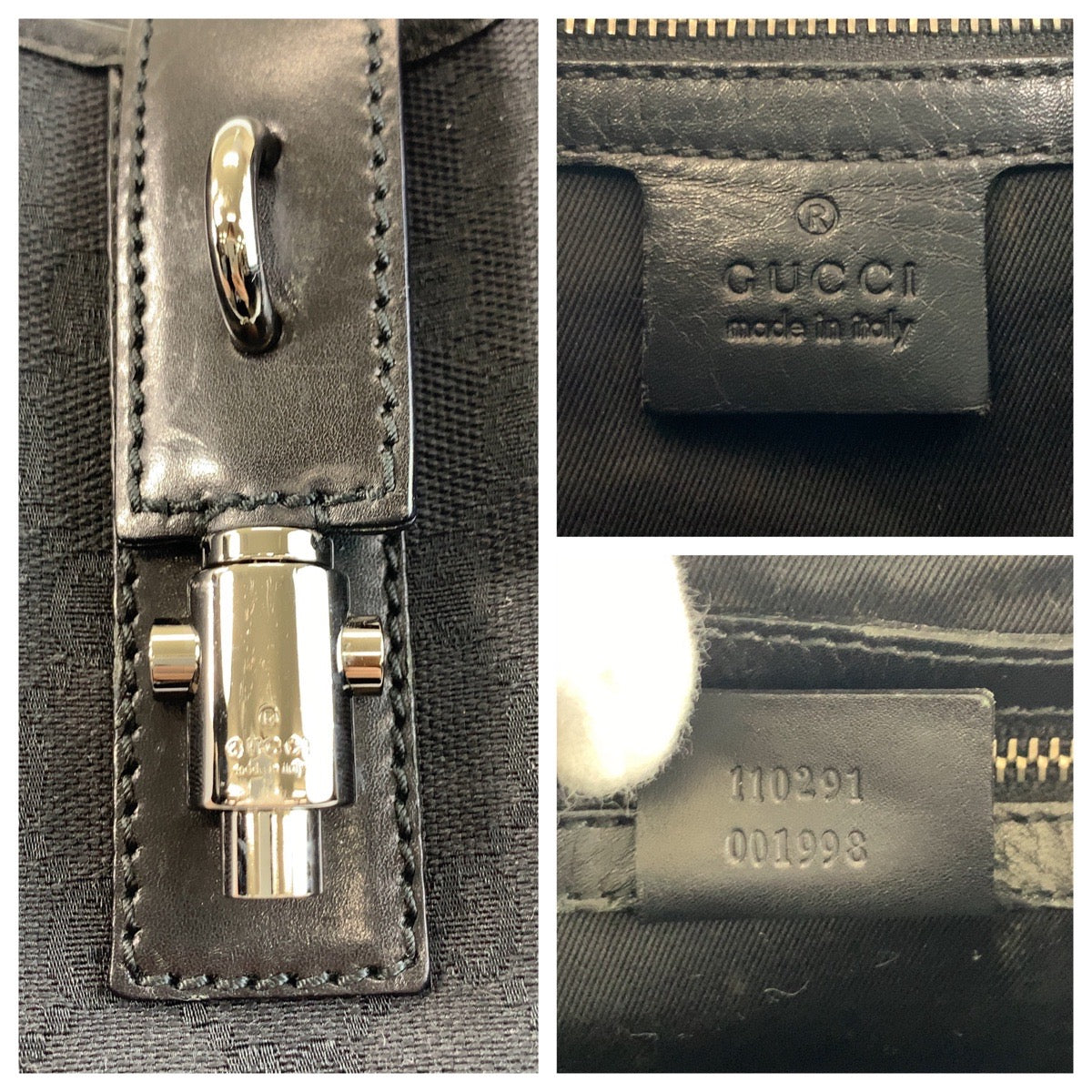 GUCCI Shoulder Bag 110291 GG canvas, leather Black SilverMetal Hobo Shoulder Bag New Jackie Women Used Authentic