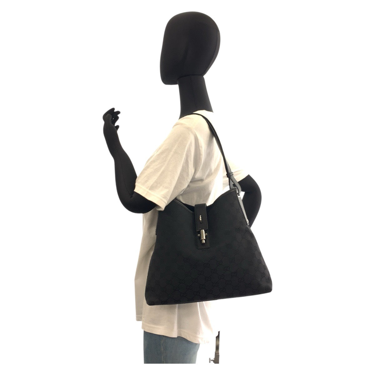 GUCCI Shoulder Bag 110291 GG canvas, leather Black SilverMetal Hobo Shoulder Bag New Jackie Women Used Authentic