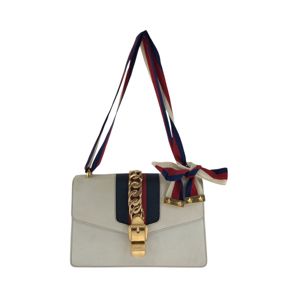 GUCCI Shoulder Bag 421882 leather White Green Red Gold Metal Shoulder Bag Shoulder Bag Sherry line Silvi Women Used Authentic