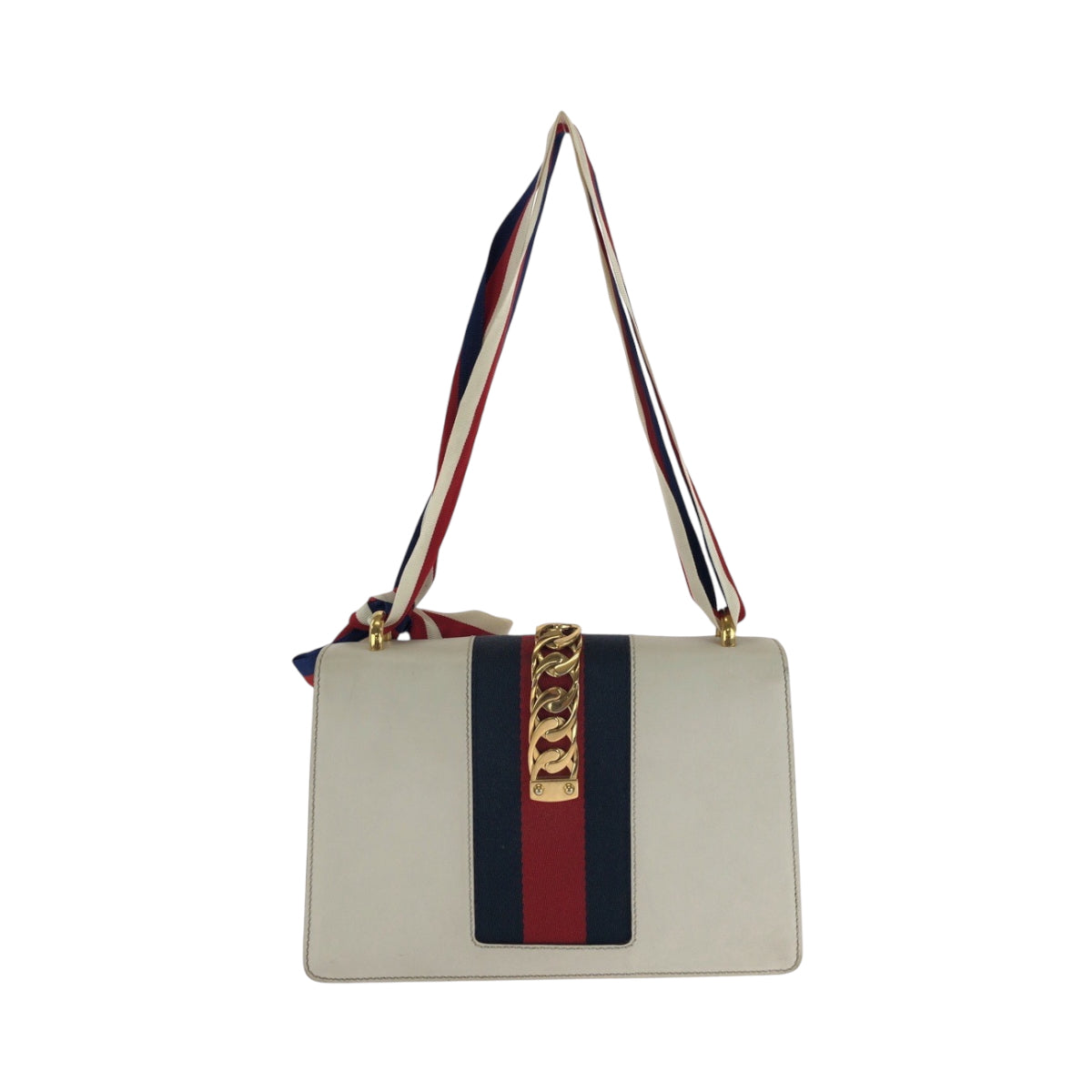 GUCCI Shoulder Bag 421882 leather White Green Red Gold Metal Shoulder Bag Shoulder Bag Sherry line Silvi Women Used Authentic