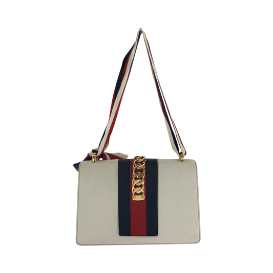 GUCCI Shoulder Bag 421882 leather White Green Red Gold Metal Shoulder Bag Shoulder Bag Sherry line Silvi Women Used Authentic