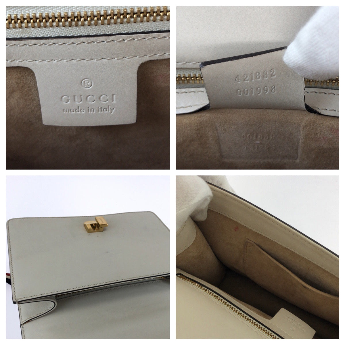 GUCCI Shoulder Bag 421882 leather White Green Red Gold Metal Shoulder Bag Shoulder Bag Sherry line Silvi Women Used Authentic