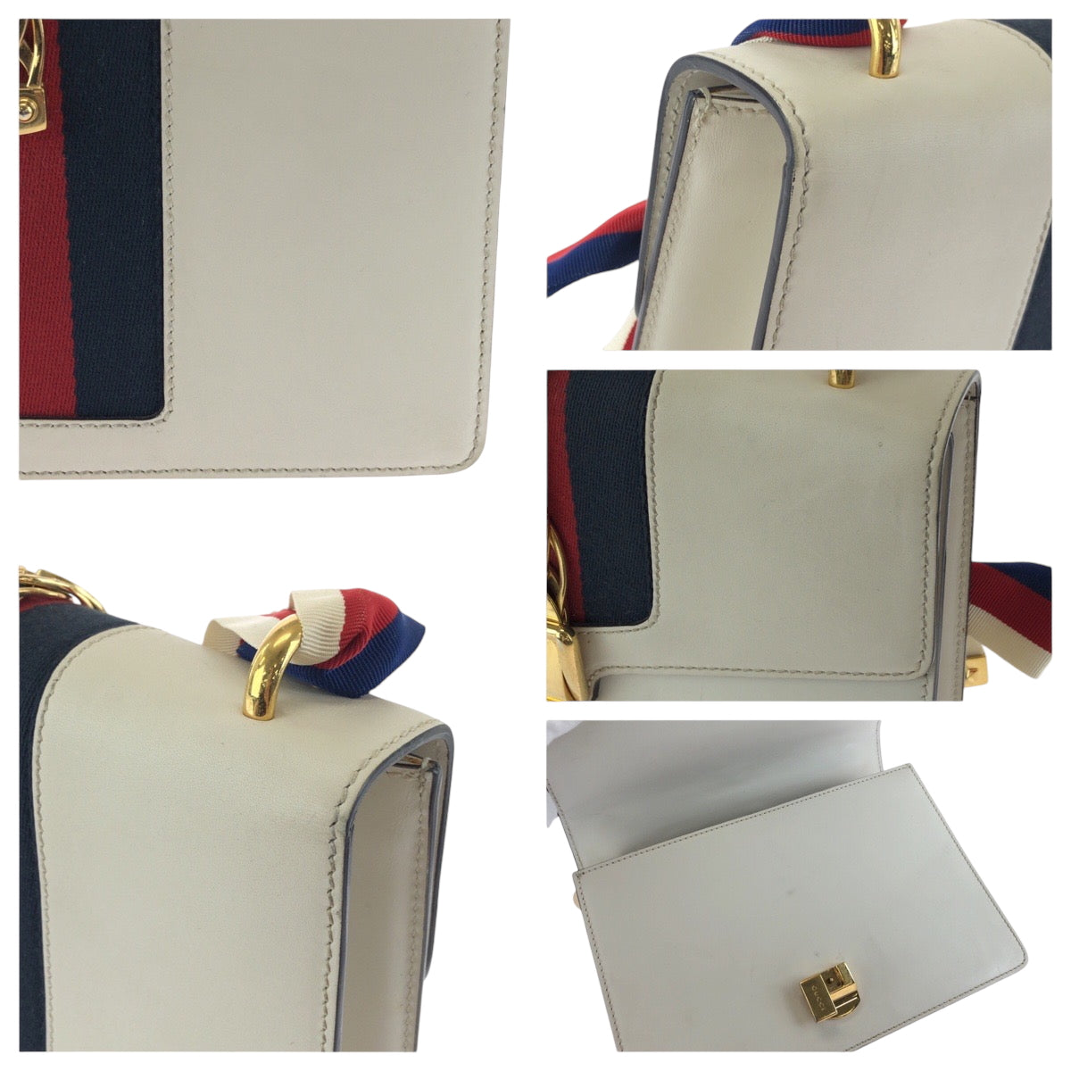 GUCCI Shoulder Bag 421882 leather White Green Red Gold Metal Shoulder Bag Shoulder Bag Sherry line Silvi Women Used Authentic