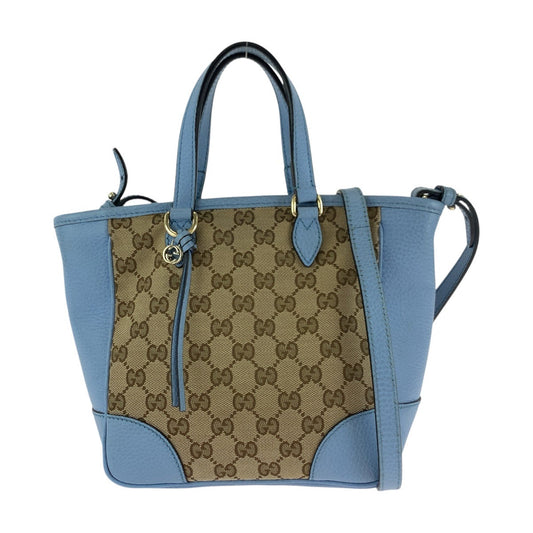 GUCCI Tote Bag 449241 GG canvas, leather Beige Blue Gold Metal Tote Bag Handbag Shoulder Bag 2way Women Used Authentic