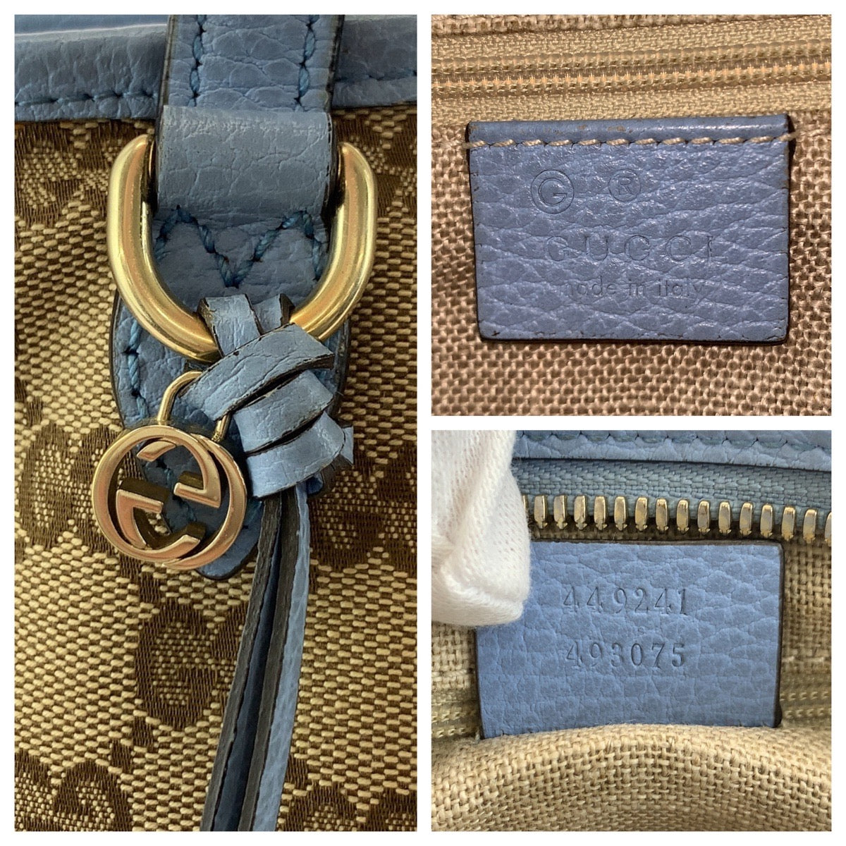 GUCCI Tote Bag 449241 GG canvas, leather Beige Blue Gold Metal Tote Bag Handbag Shoulder Bag 2way Women Used Authentic