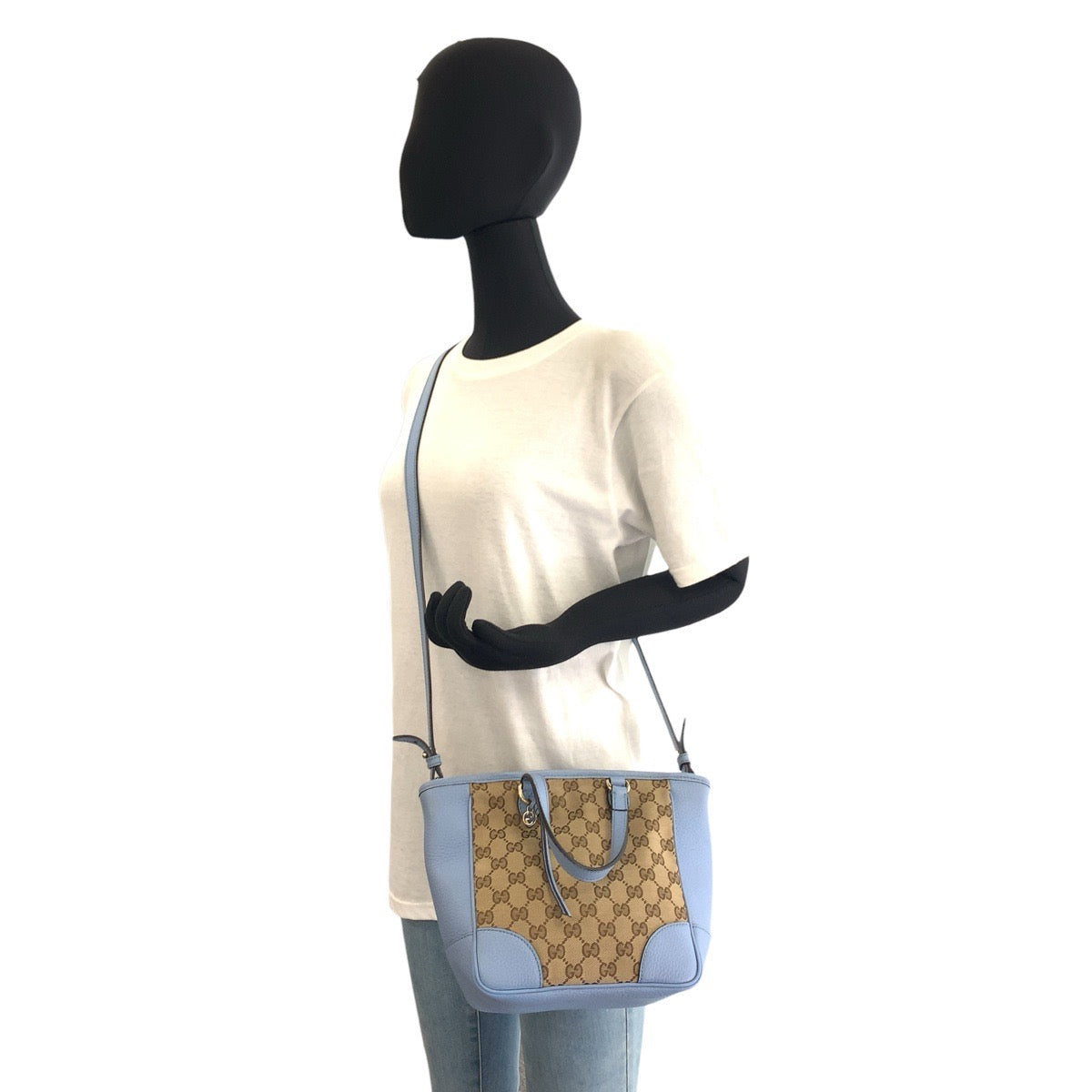 GUCCI Tote Bag 449241 GG canvas, leather Beige Blue Gold Metal Tote Bag Handbag Shoulder Bag 2way Women Used Authentic