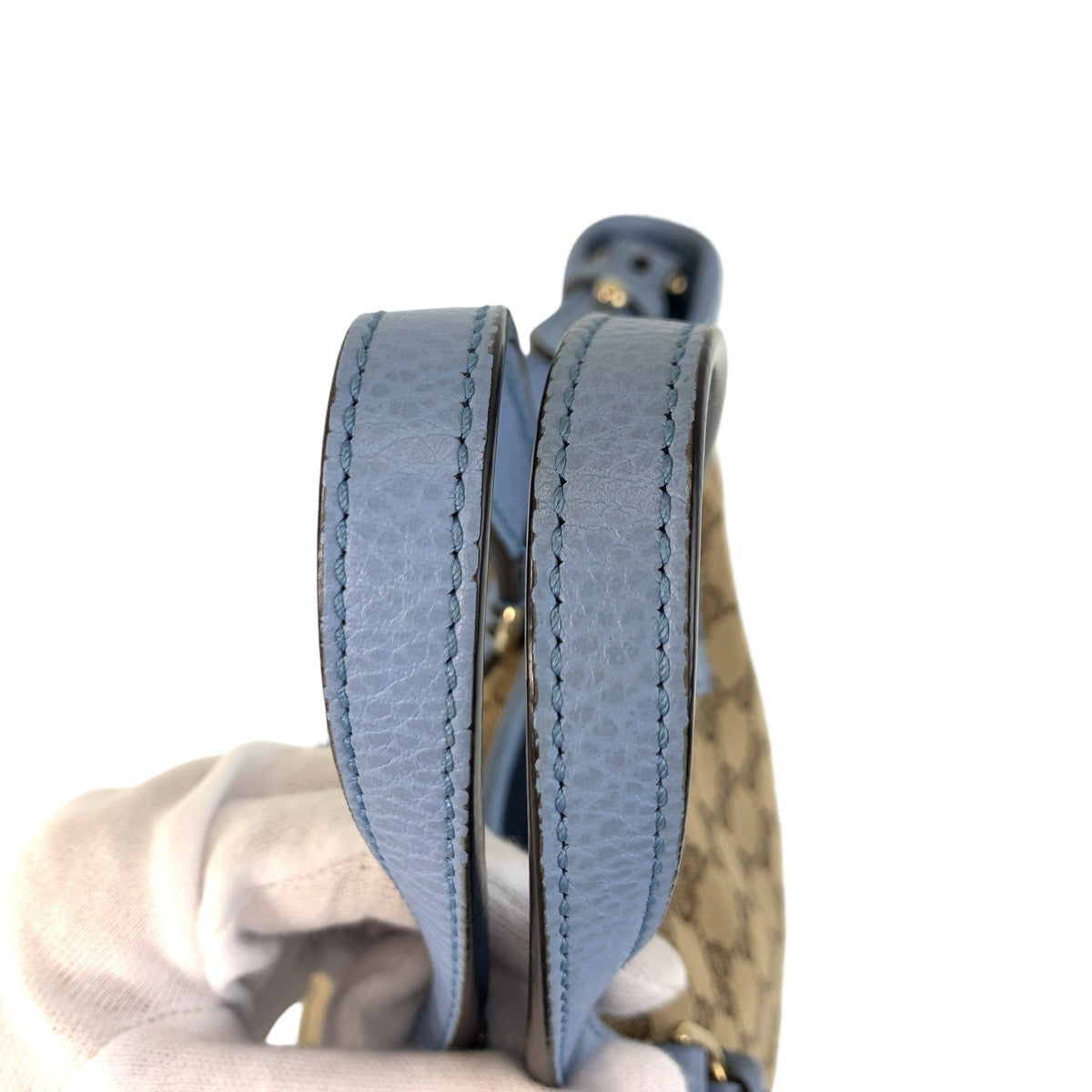 GUCCI Tote Bag 449241 GG canvas, leather Beige Blue Gold Metal Tote Bag Handbag Shoulder Bag 2way Women Used Authentic