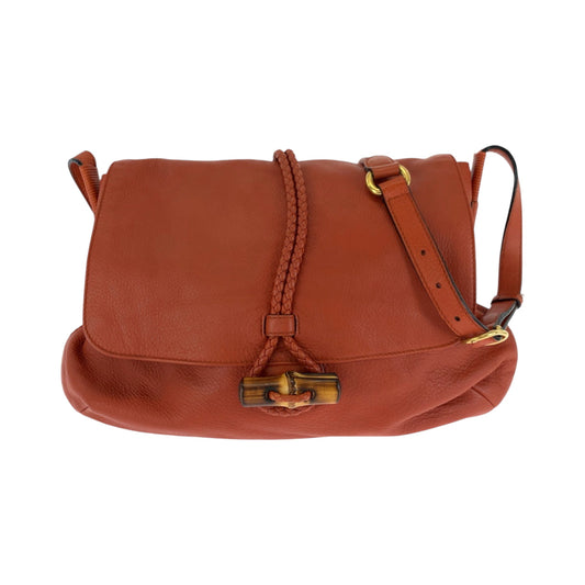 GUCCI Shoulder Bag 338985 leather Orange Brown Gold Metal Shoulder Bag Messenger bag Bamboo Women Used Authentic
