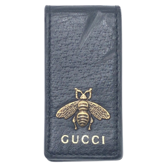 GUCCI Money clip leather black black gold Money Clip Unisex Animalie Bee mens Used Authentic
