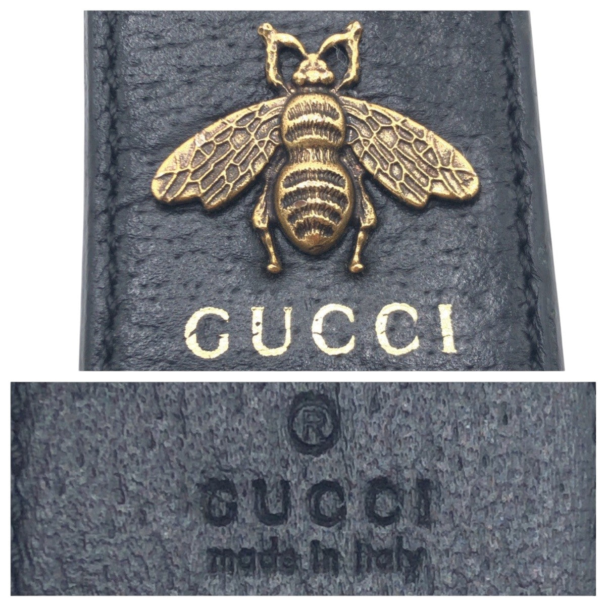 GUCCI Money clip leather black black gold Money Clip Unisex Animalie Bee mens Used Authentic
