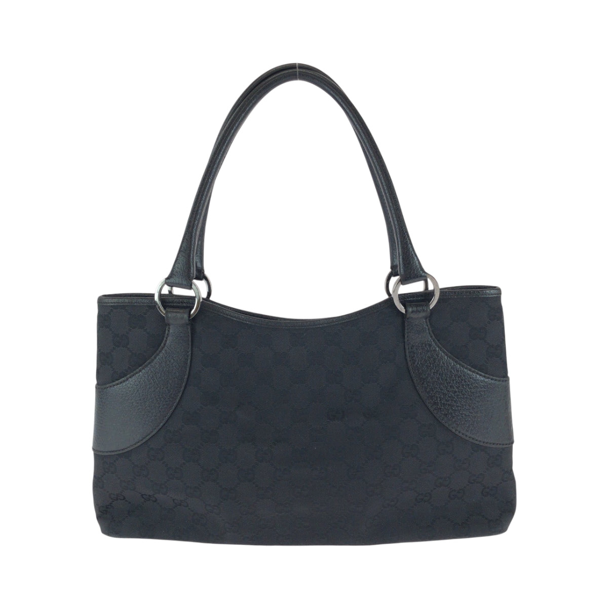 GUCCI Tote Bag 113015 GG canvas Black SilverMetal Tote Bag handbag Women Used Authentic