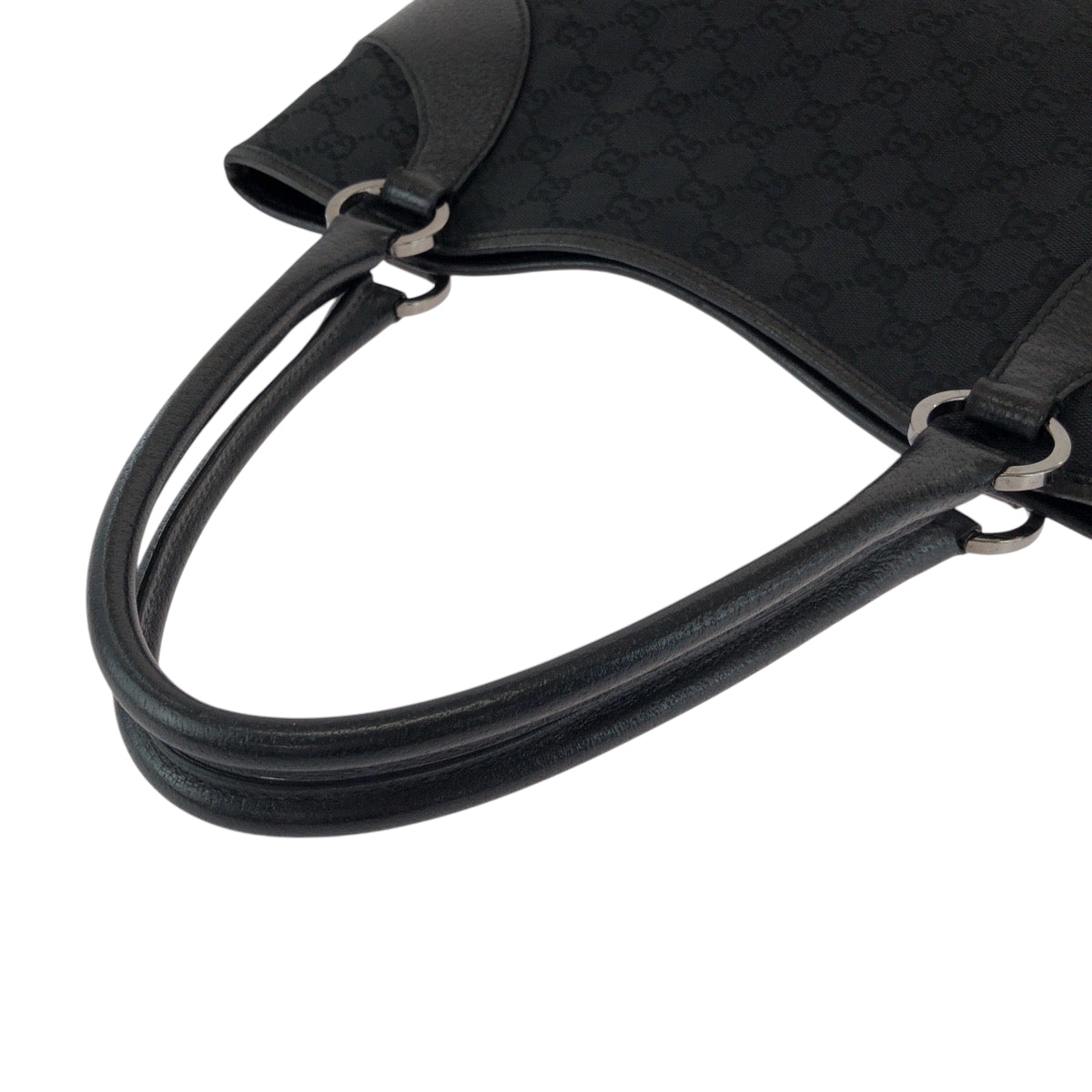 GUCCI Tote Bag 113015 GG canvas Black SilverMetal Tote Bag handbag Women Used Authentic
