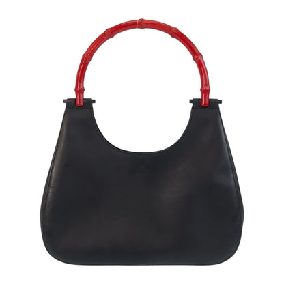 GUCCI Shoulder Bag 001 3761 leather Black black red Bamboo Women Used Authentic