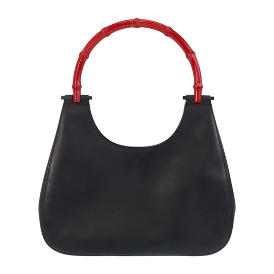 GUCCI Shoulder Bag 001 3761 leather Black black red Bamboo Women Used Authentic