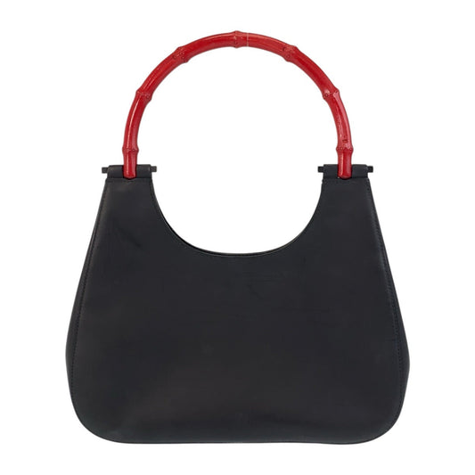 GUCCI Shoulder Bag 001 3761 leather Black black red Bamboo Women Used Authentic