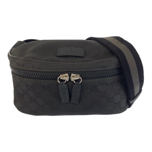 GUCCI Sling bag 449182 GG canvas Black SilverMetal Sling bag Bum bag mens Used Authentic
