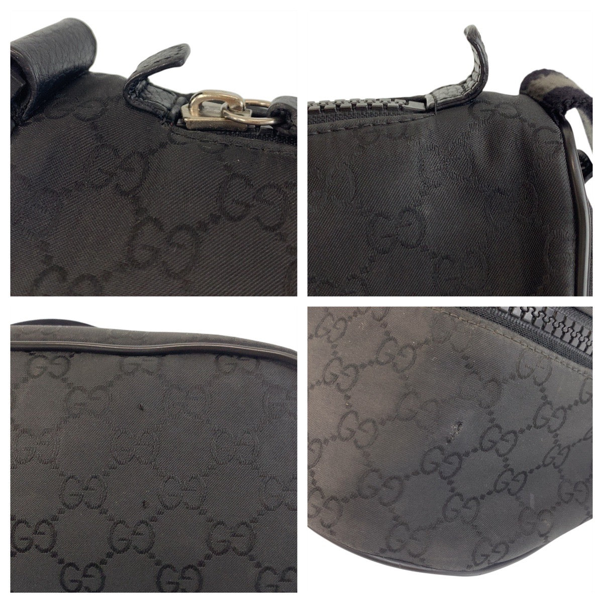 GUCCI Sling bag 449182 GG canvas Black SilverMetal Sling bag Bum bag mens Used Authentic
