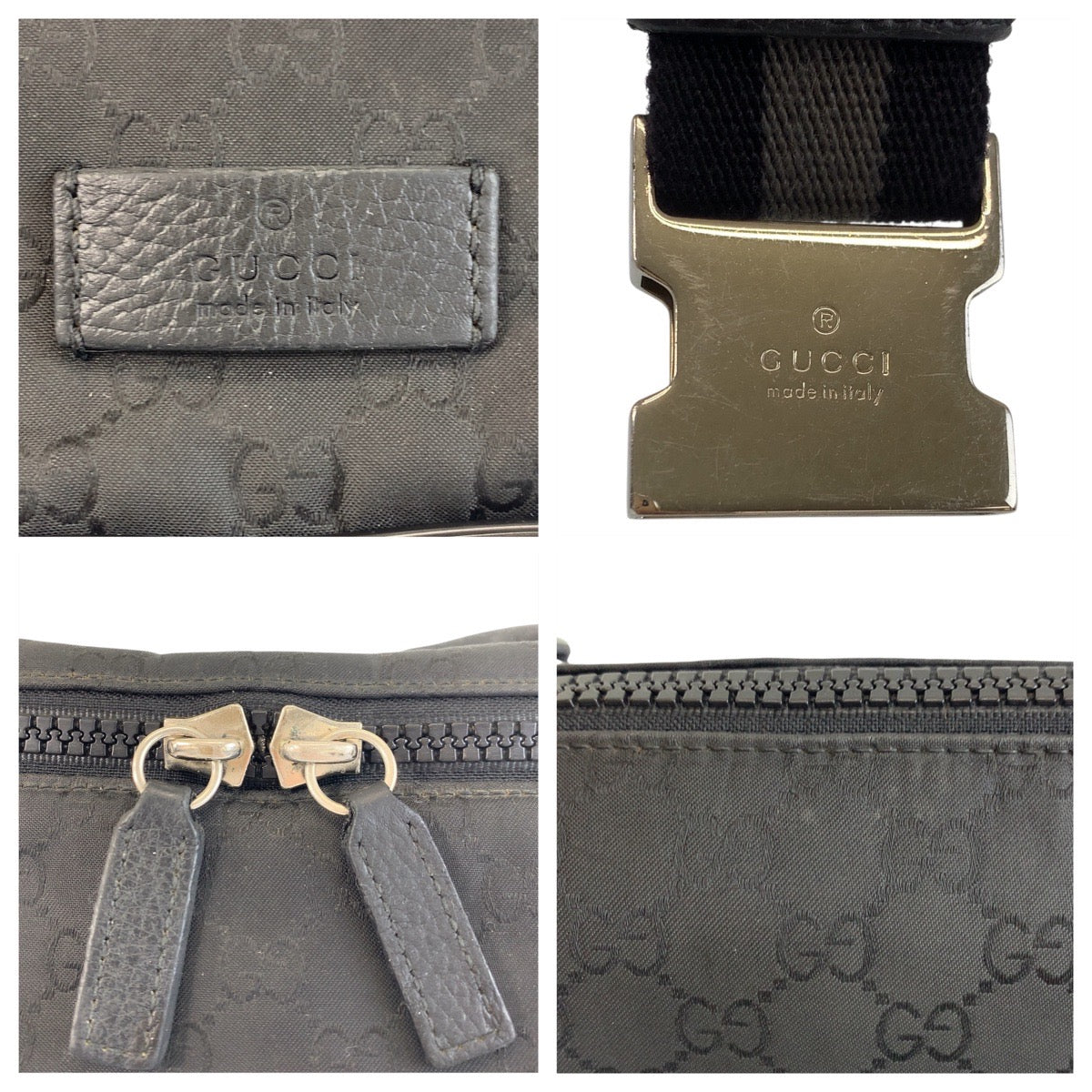 GUCCI Sling bag 449182 GG canvas Black SilverMetal Sling bag Bum bag mens Used Authentic