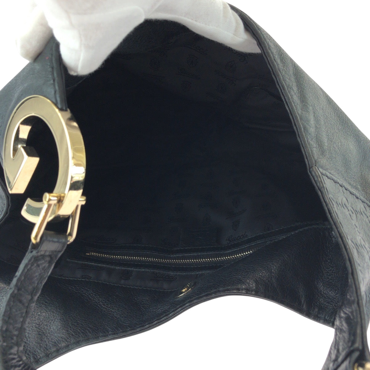 GUCCI Shoulder Bag 203503 leather Black GoldMetal Shoulder Bag Tote Bag Guccisima Women Used Authentic