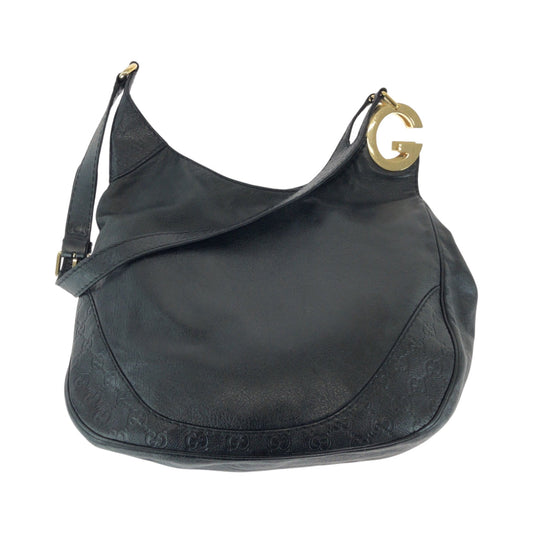 GUCCI Shoulder Bag 203503 leather Black GoldMetal Shoulder Bag Tote Bag Guccisima Women Used Authentic