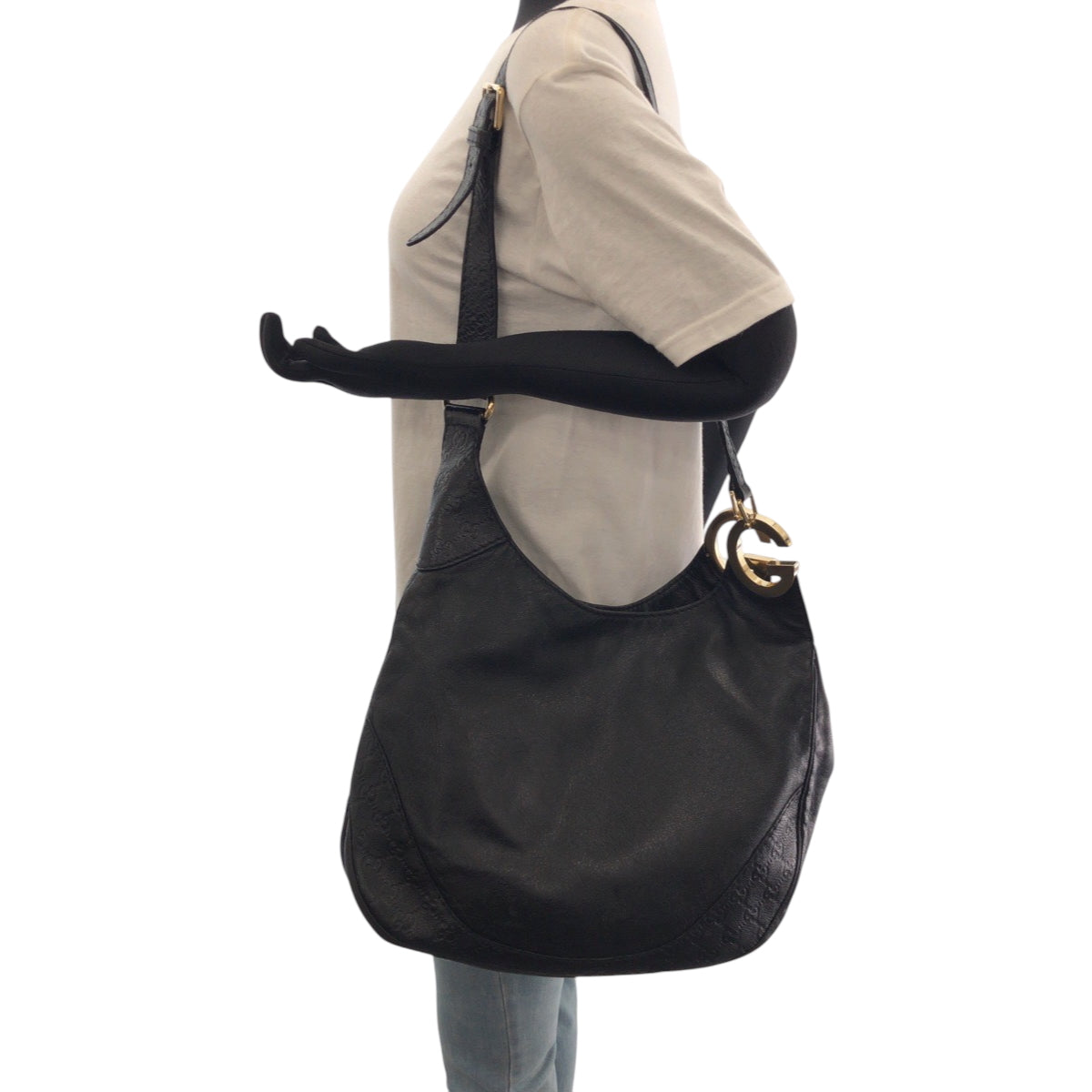 GUCCI Shoulder Bag 203503 leather Black GoldMetal Shoulder Bag Tote Bag Guccisima Women Used Authentic